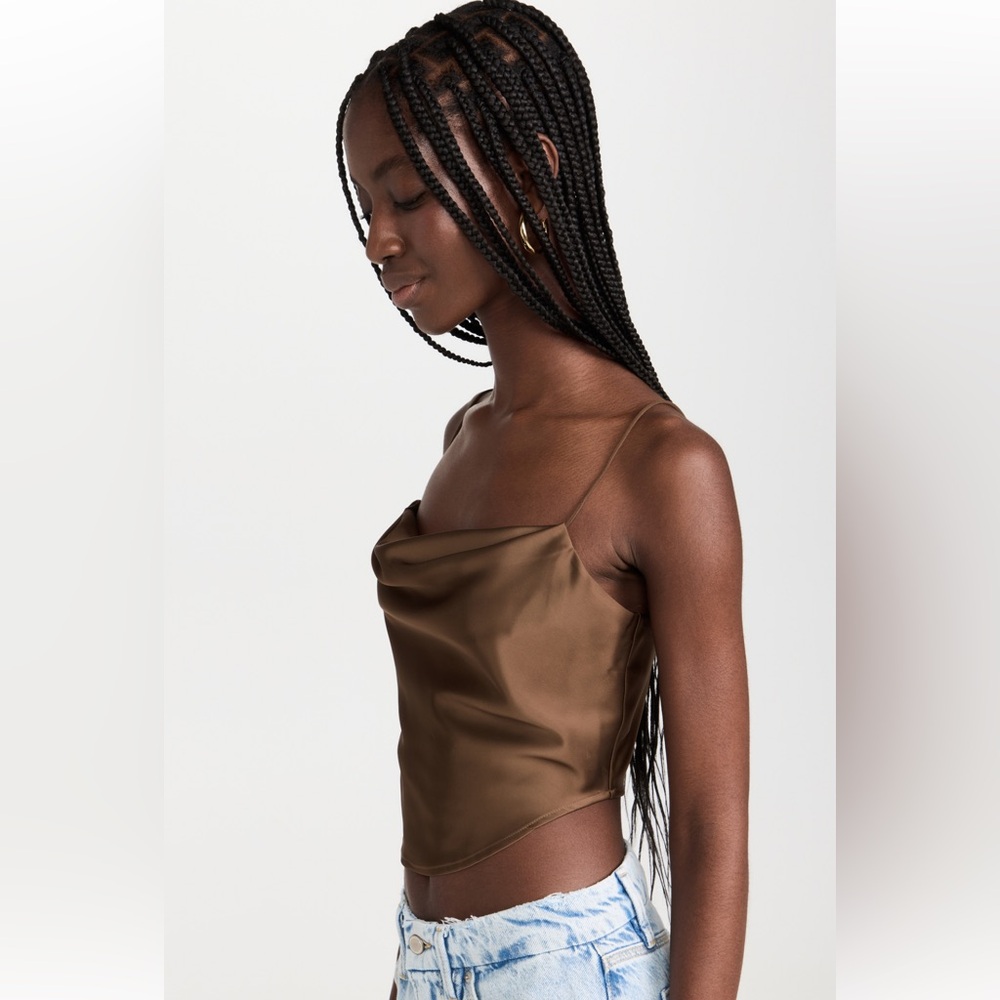 Good American Satin Cowl Neck Corset Crop Top 2X Chocolate NWT